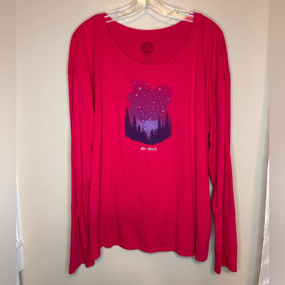 Life is Good Women’s Relaxed Fit Long Sleeve Star Struck Tee T-shirt Size XL